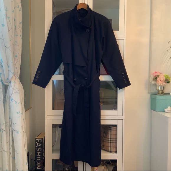 Vintage J. Gallery Womens Belted Trench Coat Navy Blue Size 8 - Picture 5 of 12